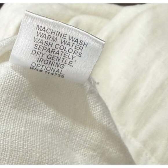 FLAX White Linen Pants Elastic Waist Wide Leg Flowy Lagenlook Pockets Size P - Picture 7 of 9